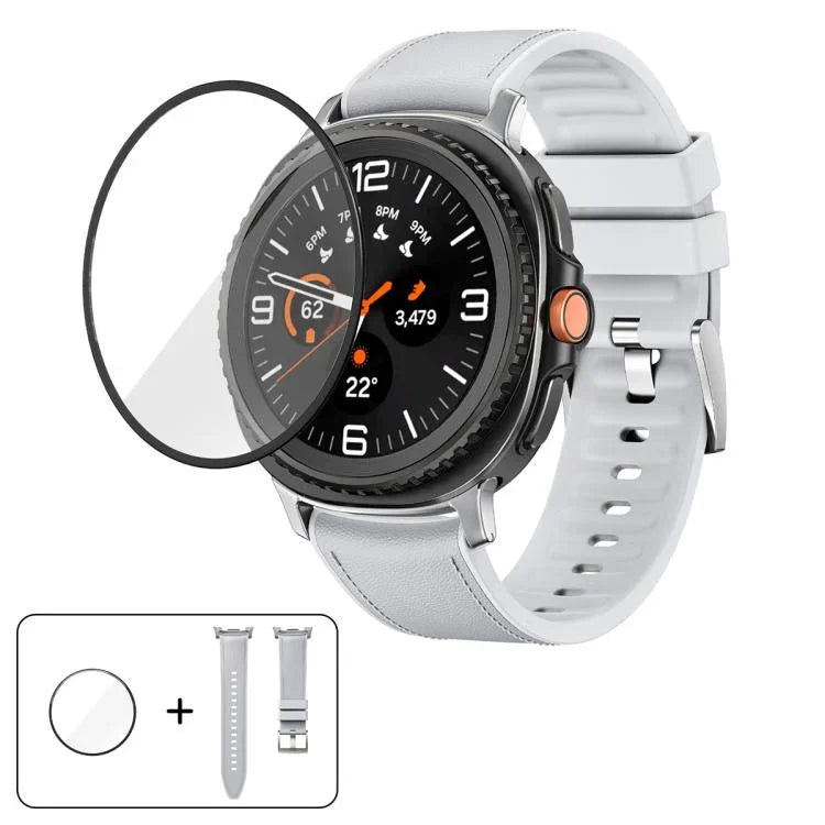 สายหนังซิลิโคนพร้อมฟิล์มโค้ง 3D สำหรับ Samsung Galaxy Watch8 Classic 46mm, สำหรับ Samsung Galaxy Watch8 44mm, สำหรับ Samsung Galaxy Watch8 40mm