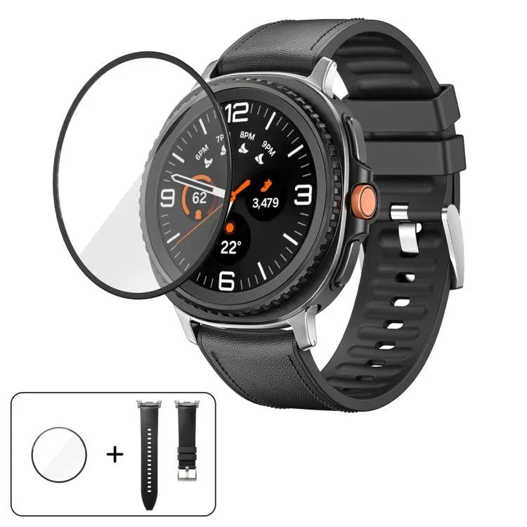 สายหนังซิลิโคนพร้อมฟิล์มโค้ง 3D สำหรับ Samsung Galaxy Watch8 Classic 46mm, สำหรับ Samsung Galaxy Watch8 44mm, สำหรับ Samsung Galaxy Watch8 40mm