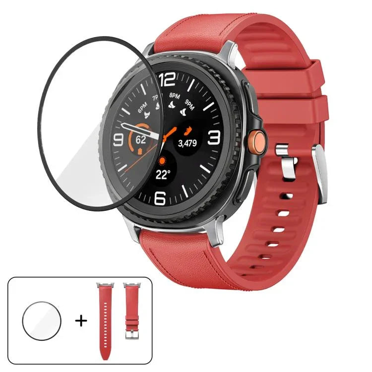 สายหนังซิลิโคนพร้อมฟิล์มโค้ง 3D สำหรับ Samsung Galaxy Watch8 Classic 46mm, สำหรับ Samsung Galaxy Watch8 44mm, สำหรับ Samsung Galaxy Watch8 40mm