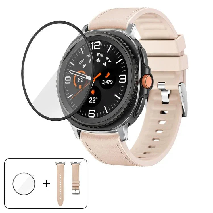 สายหนังซิลิโคนพร้อมฟิล์มโค้ง 3D สำหรับ Samsung Galaxy Watch8 Classic 46mm, สำหรับ Samsung Galaxy Watch8 44mm, สำหรับ Samsung Galaxy Watch8 40mm
