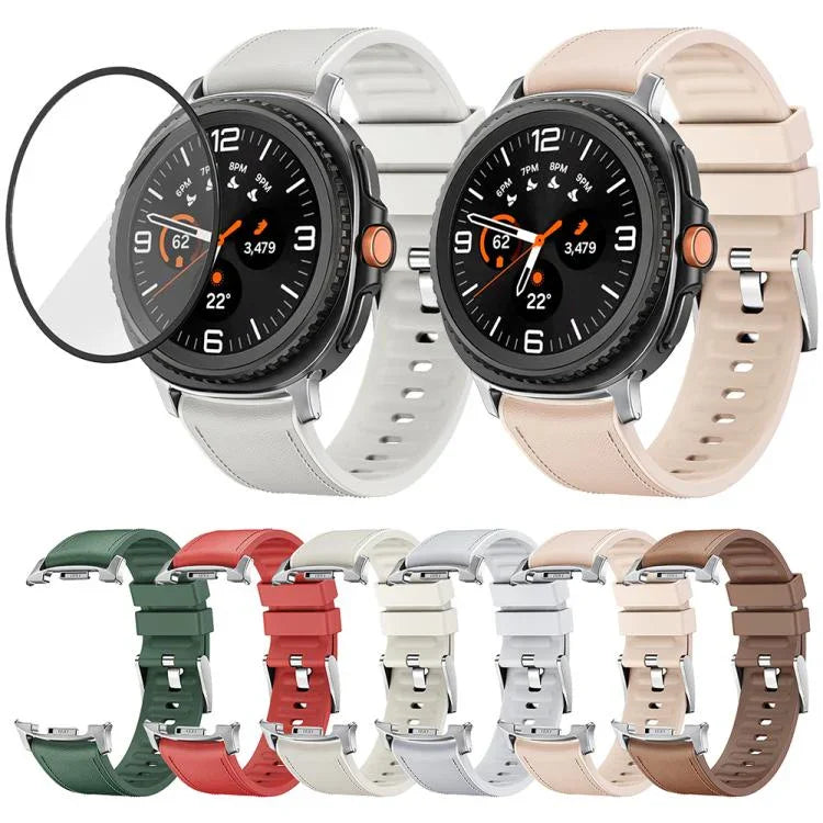 สายหนังซิลิโคนพร้อมฟิล์มโค้ง 3D สำหรับ Samsung Galaxy Watch8 Classic 46mm, สำหรับ Samsung Galaxy Watch8 44mm, สำหรับ Samsung Galaxy Watch8 40mm