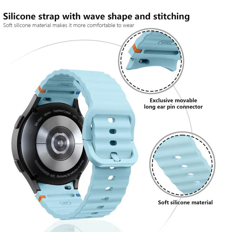 สายซิลิโคนเย็บลายคลื่นพร้อมฟิล์มโค้ง 3D สำหรับ Samsung Galaxy Watch4 Active 40mm, สำหรับ Samsung Galaxy Watch4 Active 44mm