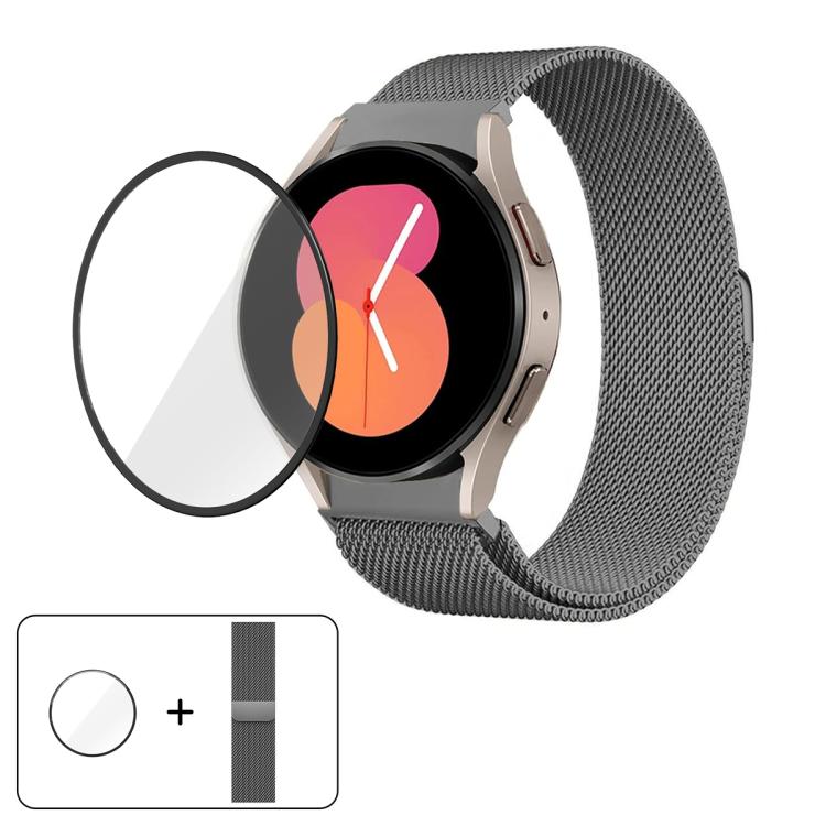 สายรัดนาฬิกาเหล็กสแตนเลสแม่เหล็กมิลานีสพร้อมฟิล์มโค้ง 3D สำหรับ Samsung Galaxy Watch6 Classic 43mm, สำหรับ Samsung Galaxy Watch5 44mm, สำหรับ Samsung Galaxy Watch5 Pro 45mm, สำหรับ Samsung Galaxy Watch5 40mm, สำหรับ Samsung Galaxy Watch4 44mm