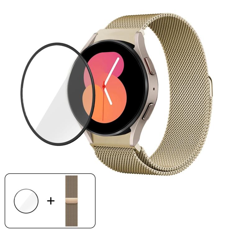 สายรัดนาฬิกาเหล็กสแตนเลสแม่เหล็กมิลานีสพร้อมฟิล์มโค้ง 3D สำหรับ Samsung Galaxy Watch6 Classic 43mm, สำหรับ Samsung Galaxy Watch5 44mm, สำหรับ Samsung Galaxy Watch5 Pro 45mm, สำหรับ Samsung Galaxy Watch5 40mm, สำหรับ Samsung Galaxy Watch4 44mm