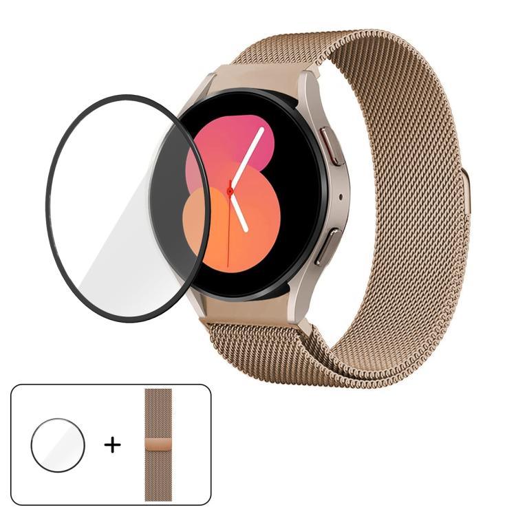 สายสแตนเลสสตีลแม่เหล็ก Milanese พร้อมฟิล์มโค้ง 3D สำหรับ Samsung Galaxy Watch4 Classic 46mm, สำหรับ Samsung Galaxy Watch4 Classic 42mm, สำหรับ Samsung Galaxy Watch5 Active 40mm, สำหรับ Samsung Galaxy Watch5 Active 44mm