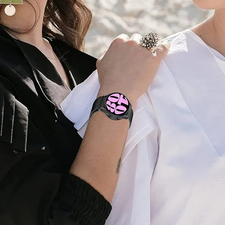 สายสแตนเลสสตีลแม่เหล็ก Milanese พร้อมฟิล์มโค้ง 3D สำหรับ Samsung Galaxy Watch4 Classic 46mm, สำหรับ Samsung Galaxy Watch4 Classic 42mm, สำหรับ Samsung Galaxy Watch5 Active 40mm, สำหรับ Samsung Galaxy Watch5 Active 44mm
