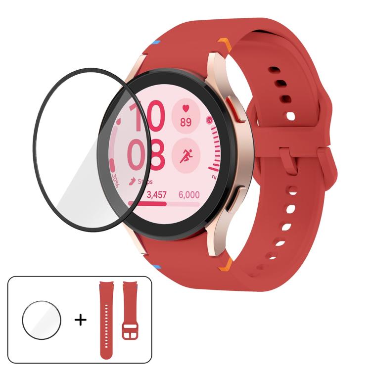 สายซิลิโคนเย็บลายเรียบพร้อมฟิล์มโค้ง 3D, สำหรับ Samsung Galaxy Watch FE 40mm, สำหรับ Samsung Galaxy Watch7 44mm, สำหรับ Samsung Galaxy Watch7 40mm, สำหรับ Samsung Galaxy Watch6 Classic 47mm