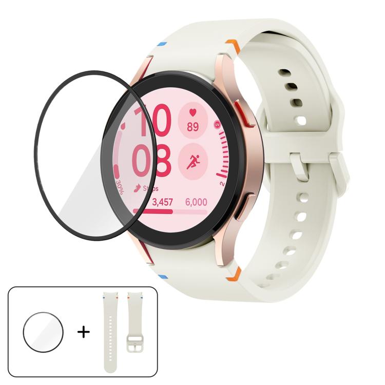 สายซิลิโคนเย็บลายเรียบพร้อมฟิล์มโค้ง 3D, สำหรับ Samsung Galaxy Watch6 44mm, สำหรับ Samsung Galaxy Watch6 40mm, สำหรับ Samsung Galaxy Watch6 Classic 43mm, สำหรับ Samsung Galaxy Watch5 44mm
