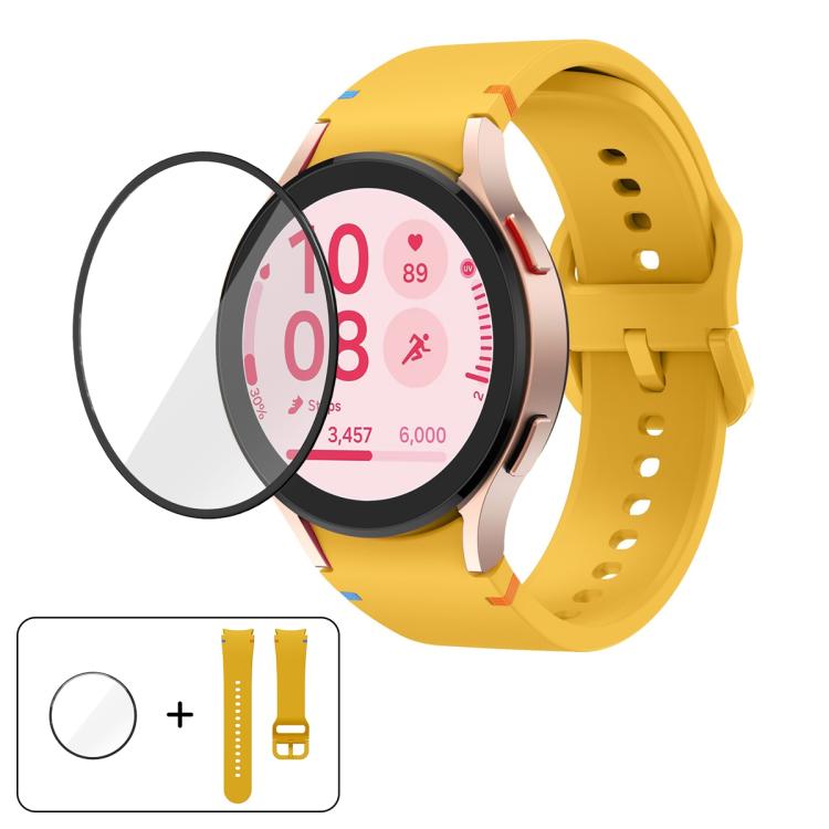 สายซิลิโคนเย็บลายเรียบพร้อมฟิล์มโค้ง 3D, สำหรับ Samsung Galaxy Watch5 Pro 45mm, สำหรับ Samsung Galaxy Watch5 40mm, สำหรับ Samsung Galaxy Watch4 44mm, สำหรับ Samsung Galaxy Watch4 40mm