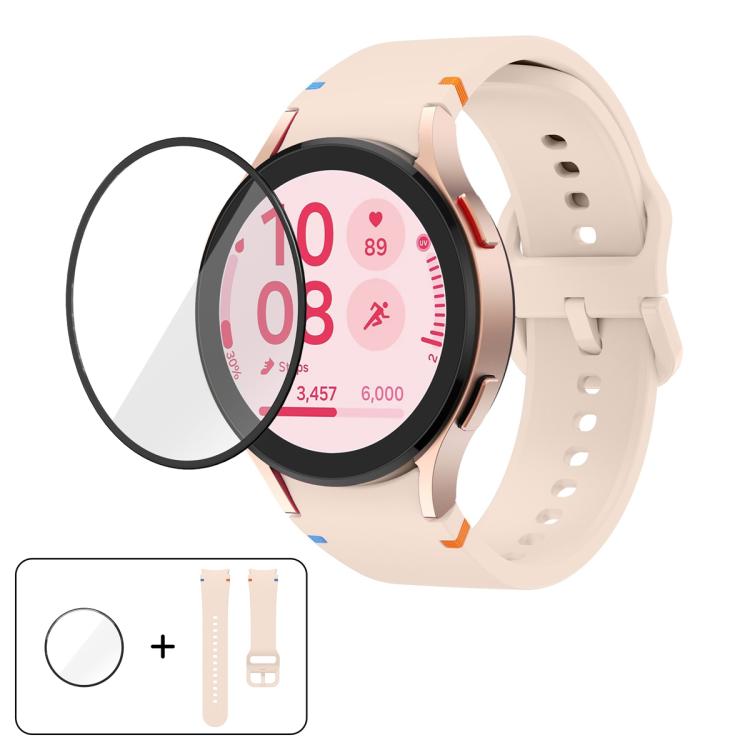 สายซิลิโคนเย็บเรียบพร้อมฟิล์มโค้ง 3D สำหรับ Samsung Galaxy Watch4 Classic 46mm, สำหรับ Samsung Galaxy Watch4 Classic 42mm, สำหรับ Samsung Galaxy Watch5 Active 40mm, สำหรับ Samsung Galaxy Watch5 Active 44mm