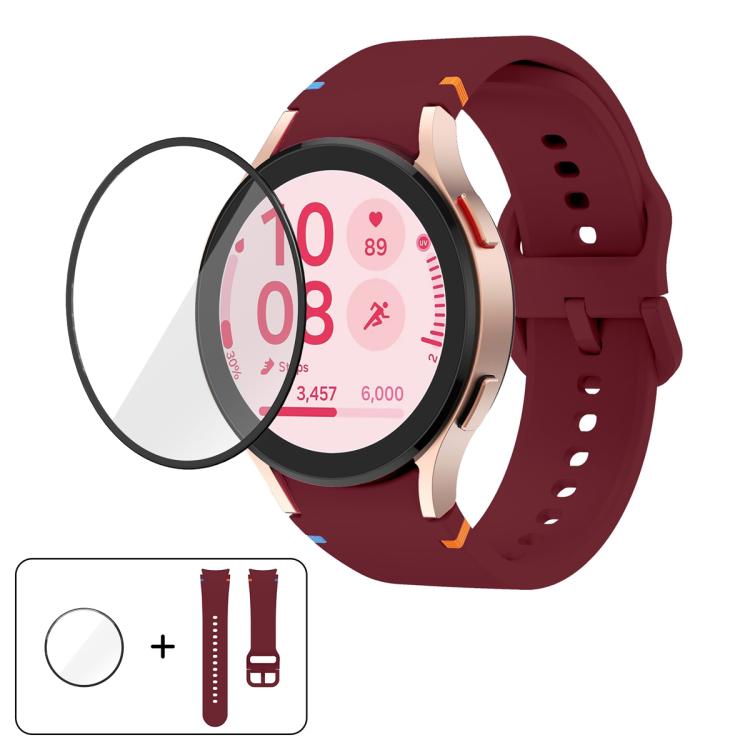 สายซิลิโคนเย็บเรียบพร้อมฟิล์มโค้ง 3D สำหรับ Samsung Galaxy Watch4 Classic 46mm, สำหรับ Samsung Galaxy Watch4 Classic 42mm, สำหรับ Samsung Galaxy Watch5 Active 40mm, สำหรับ Samsung Galaxy Watch5 Active 44mm