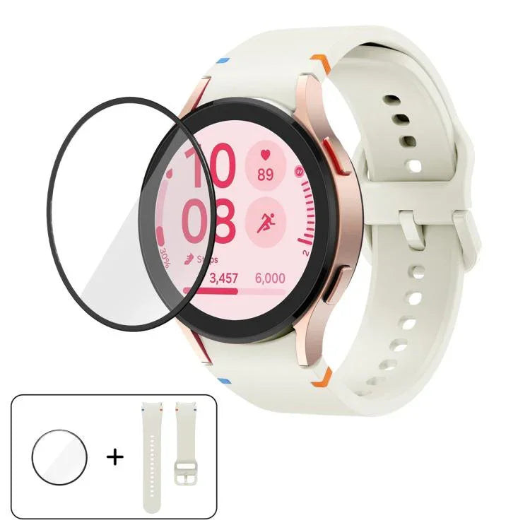 สายซิลิโคนเย็บเรียบพร้อมฟิล์มโค้ง 3D สำหรับ Samsung Galaxy Watch4 Active 40mm, สำหรับ Samsung Galaxy Watch4 Active 44mm