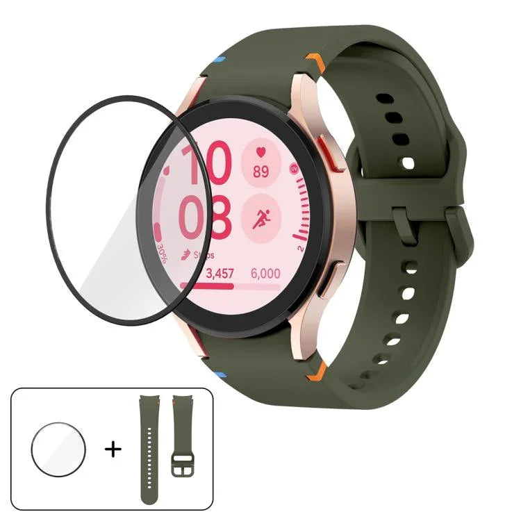 สายซิลิโคนเย็บเรียบพร้อมฟิล์มโค้ง 3D สำหรับ Samsung Galaxy Watch4 Active 40mm, สำหรับ Samsung Galaxy Watch4 Active 44mm
