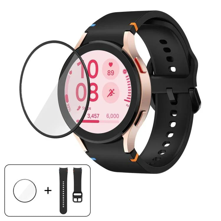 สายซิลิโคนเย็บเรียบพร้อมฟิล์มโค้ง 3D สำหรับ Samsung Galaxy Watch4 Active 40mm, สำหรับ Samsung Galaxy Watch4 Active 44mm