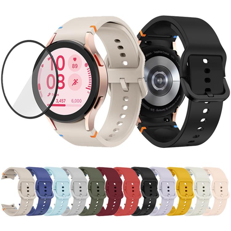 สายซิลิโคนเย็บเรียบพร้อมฟิล์มโค้ง 3D สำหรับ Samsung Galaxy Watch4 Classic 46mm, สำหรับ Samsung Galaxy Watch4 Classic 42mm, สำหรับ Samsung Galaxy Watch5 Active 40mm, สำหรับ Samsung Galaxy Watch5 Active 44mm