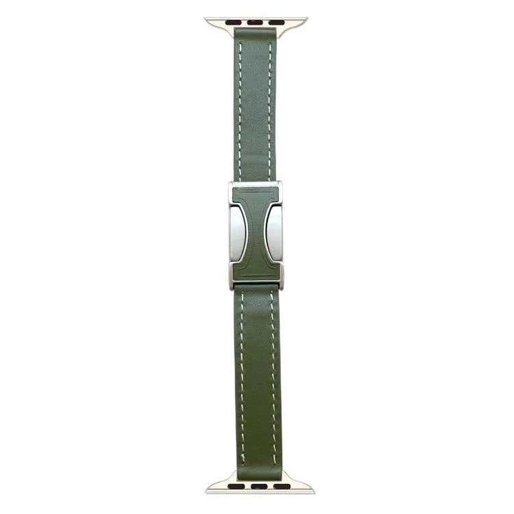สายรัดนาฬิกาหนังแท้เรียบขนาด 14 มม. หัวเข็มขัดแม่เหล็ก สำหรับ Apple Watch ขนาด 46 มม. / 49 มม. / 45 มม. / 44 มม., สำหรับ Apple Watch ขนาด 42 มม. / 41 มม. / 40 มม. / 38 มม.