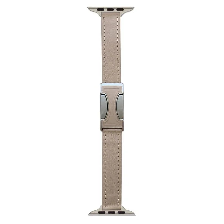 สายรัดนาฬิกาหนังแท้เรียบขนาด 14 มม. หัวเข็มขัดแม่เหล็ก สำหรับ Apple Watch ขนาด 46 มม. / 49 มม. / 45 มม. / 44 มม., สำหรับ Apple Watch ขนาด 42 มม. / 41 มม. / 40 มม. / 38 มม.