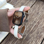 สายรัดนาฬิกาหนังแท้เรียบขนาด 14 มม. หัวเข็มขัดแม่เหล็ก สำหรับ Apple Watch ขนาด 46 มม. / 49 มม. / 45 มม. / 44 มม., สำหรับ Apple Watch ขนาด 42 มม. / 41 มม. / 40 มม. / 38 มม.
