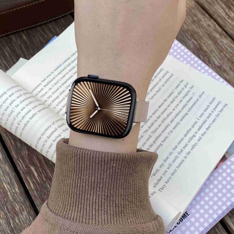 สายรัดนาฬิกาหนังแท้เรียบขนาด 14 มม. หัวเข็มขัดแม่เหล็ก สำหรับ Apple Watch ขนาด 46 มม. / 49 มม. / 45 มม. / 44 มม., สำหรับ Apple Watch ขนาด 42 มม. / 41 มม. / 40 มม. / 38 มม.