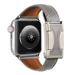 สายรัดนาฬิกาหนังแท้เรียบเอวเล็กหัวเข็มขัดแม่เหล็ก สำหรับ Apple Watch ขนาด 46 มม. / 49 มม. / 45 มม. / 44 มม., สำหรับ Apple Watch ขนาด 42 มม. / 41 มม. / 40 มม. / 38 มม.