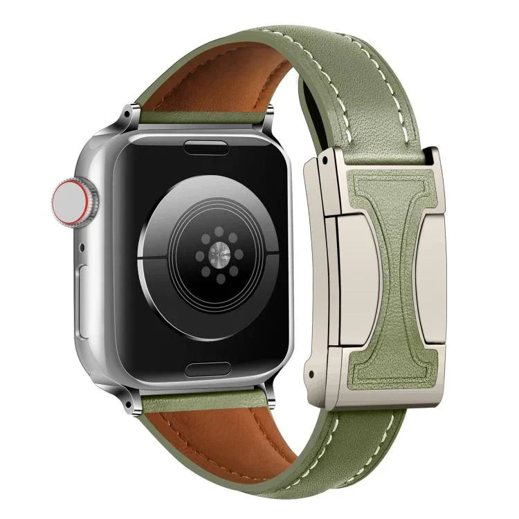 สายรัดนาฬิกาหนังแท้เรียบเอวเล็กหัวเข็มขัดแม่เหล็ก สำหรับ Apple Watch ขนาด 46 มม. / 49 มม. / 45 มม. / 44 มม., สำหรับ Apple Watch ขนาด 42 มม. / 41 มม. / 40 มม. / 38 มม.