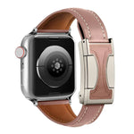 สายรัดนาฬิกาหนังแท้เรียบเอวเล็กหัวเข็มขัดแม่เหล็ก สำหรับ Apple Watch ขนาด 46 มม. / 49 มม. / 45 มม. / 44 มม., สำหรับ Apple Watch ขนาด 42 มม. / 41 มม. / 40 มม. / 38 มม.