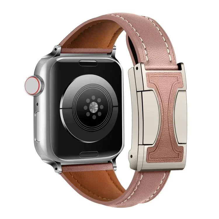 สายรัดนาฬิกาหนังแท้เรียบเอวเล็กหัวเข็มขัดแม่เหล็ก สำหรับ Apple Watch ขนาด 46 มม. / 49 มม. / 45 มม. / 44 มม., สำหรับ Apple Watch ขนาด 42 มม. / 41 มม. / 40 มม. / 38 มม.