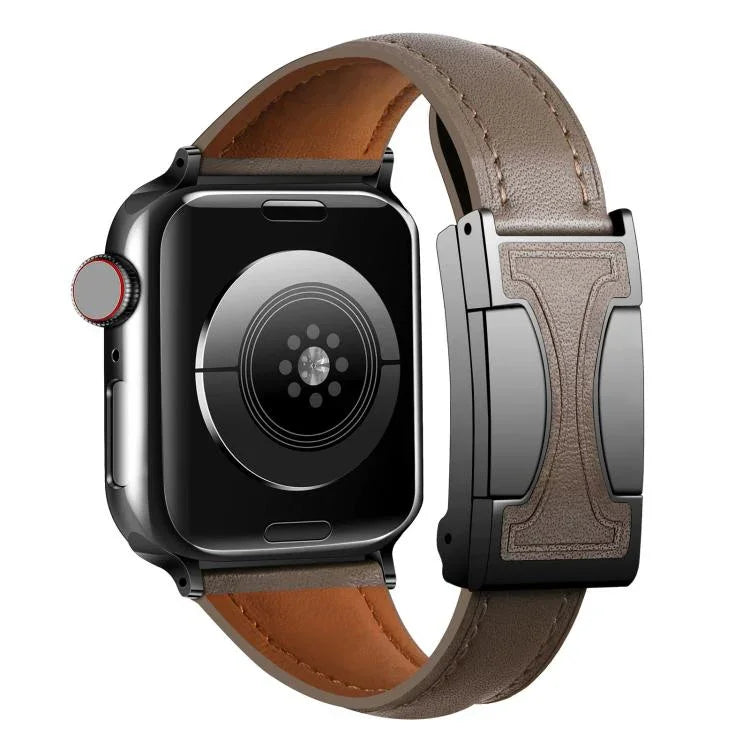สายรัดนาฬิกาหนังแท้เรียบเอวเล็กหัวเข็มขัดแม่เหล็ก สำหรับ Apple Watch ขนาด 46 มม. / 49 มม. / 45 มม. / 44 มม., สำหรับ Apple Watch ขนาด 42 มม. / 41 มม. / 40 มม. / 38 มม.