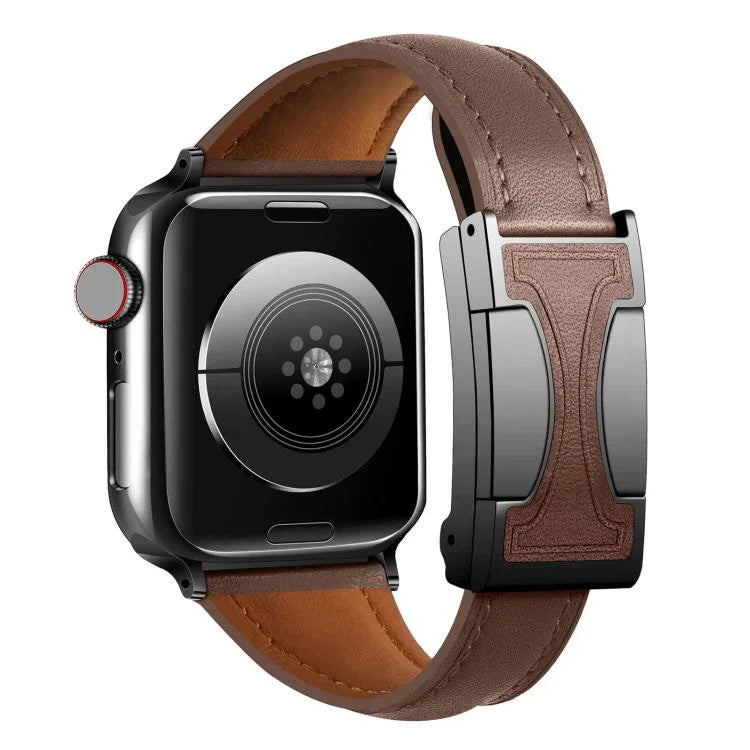 สายรัดนาฬิกาหนังแท้เรียบเอวเล็กหัวเข็มขัดแม่เหล็ก สำหรับ Apple Watch ขนาด 46 มม. / 49 มม. / 45 มม. / 44 มม., สำหรับ Apple Watch ขนาด 42 มม. / 41 มม. / 40 มม. / 38 มม.