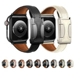 สายรัดนาฬิกาหนังแท้เรียบเอวเล็กหัวเข็มขัดแม่เหล็ก สำหรับ Apple Watch ขนาด 46 มม. / 49 มม. / 45 มม. / 44 มม., สำหรับ Apple Watch ขนาด 42 มม. / 41 มม. / 40 มม. / 38 มม.