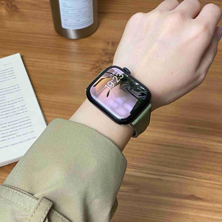 สายรัดนาฬิกาหนังแท้เรียบเอวเล็กหัวเข็มขัดแม่เหล็ก สำหรับ Apple Watch ขนาด 46 มม. / 49 มม. / 45 มม. / 44 มม., สำหรับ Apple Watch ขนาด 42 มม. / 41 มม. / 40 มม. / 38 มม.