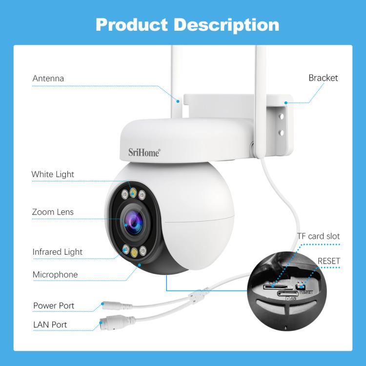 Srihome SH051 กล้อง PTZ ความละเอียด 4MP ซูมออปติคอล 5 เท่า HD, SH051
