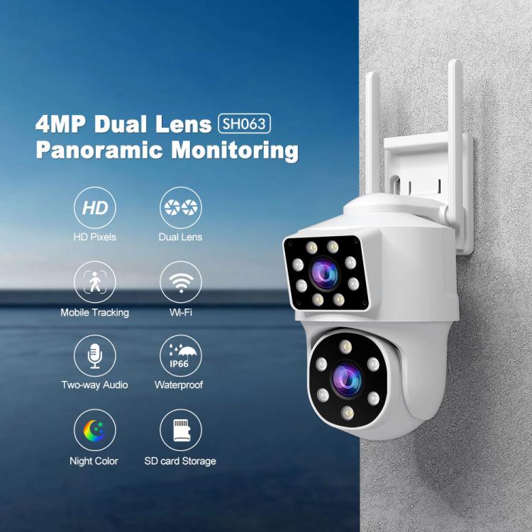 Srihome SH063 กล้องวงจรปิดพาโนรามาความละเอียด 4MP เลนส์คู่ HD, SH063