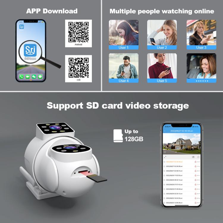 Srihome SH063 กล้องวงจรปิดพาโนรามาความละเอียด 4MP เลนส์คู่ HD, SH063