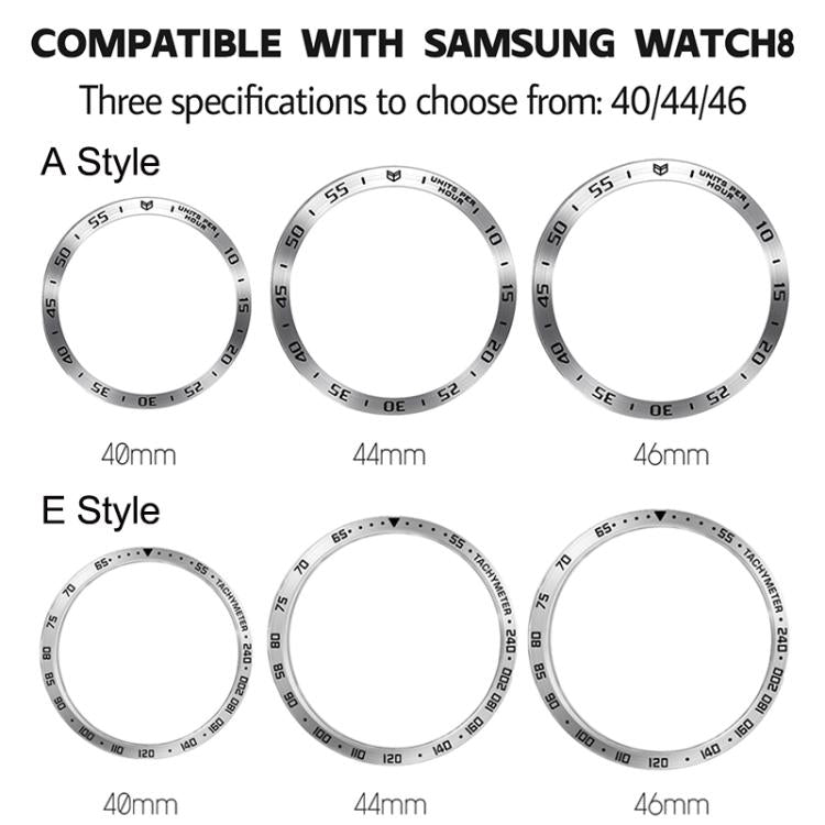 กรอบป้องกันนาฬิกาอัจฉริยะวงแหวนโลหะ ขนาด E Style สำหรับ Samsung Galaxy Watch8 Classic 46mm, Samsung Galaxy Watch8 44mm, Samsung Galaxy Watch8 40mm