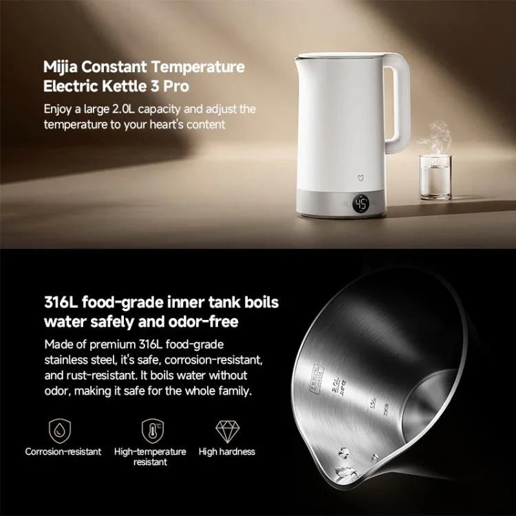 กาต้มน้ำไฟฟ้าอุณหภูมิคงที่ Xiaomi Mijia 2.0L 1800W 3 Pro ของแท้ ปลั๊ก CN