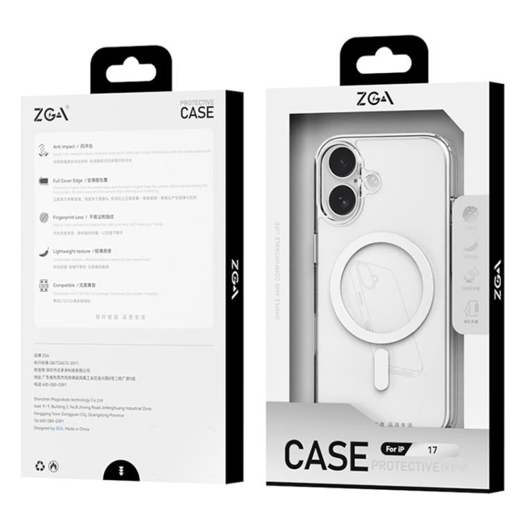 เคสโทรศัพท์ไฮบริด PC TPU ปุ่มโลหะ ZGA Magsafe โปร่งใส สำหรับ iPhone 17 Pro Max, สำหรับ iPhone 17 Pro, สำหรับ iPhone 17