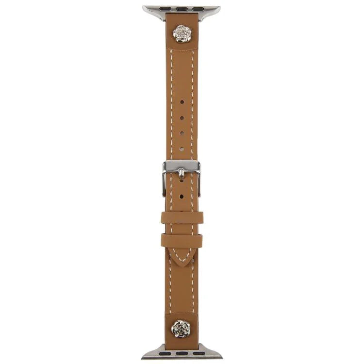 สายรัดนาฬิกาหนังไมโครไฟเบอร์สัมผัสนุ่ม Rivet Camellia สำหรับ Apple Watch 46mm / 49mm / 45mm / 44mm, สำหรับ Apple Watch 42mm / 41mm / 40mm / 38mm
