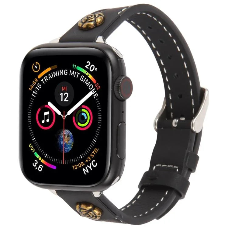 สายรัดนาฬิกาหนังไมโครไฟเบอร์สัมผัสนุ่ม Rivet Camellia สำหรับ Apple Watch 46mm / 49mm / 45mm / 44mm, สำหรับ Apple Watch 42mm / 41mm / 40mm / 38mm