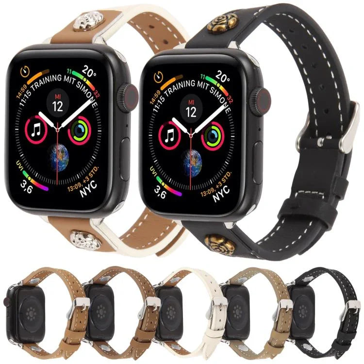 สายรัดนาฬิกาหนังไมโครไฟเบอร์สัมผัสนุ่ม Rivet Camellia สำหรับ Apple Watch 46mm / 49mm / 45mm / 44mm, สำหรับ Apple Watch 42mm / 41mm / 40mm / 38mm