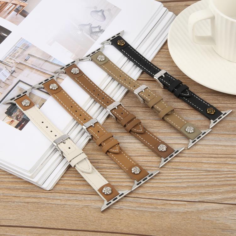 สายรัดนาฬิกาหนังไมโครไฟเบอร์สัมผัสนุ่ม Rivet Camellia สำหรับ Apple Watch 46mm / 49mm / 45mm / 44mm, สำหรับ Apple Watch 42mm / 41mm / 40mm / 38mm