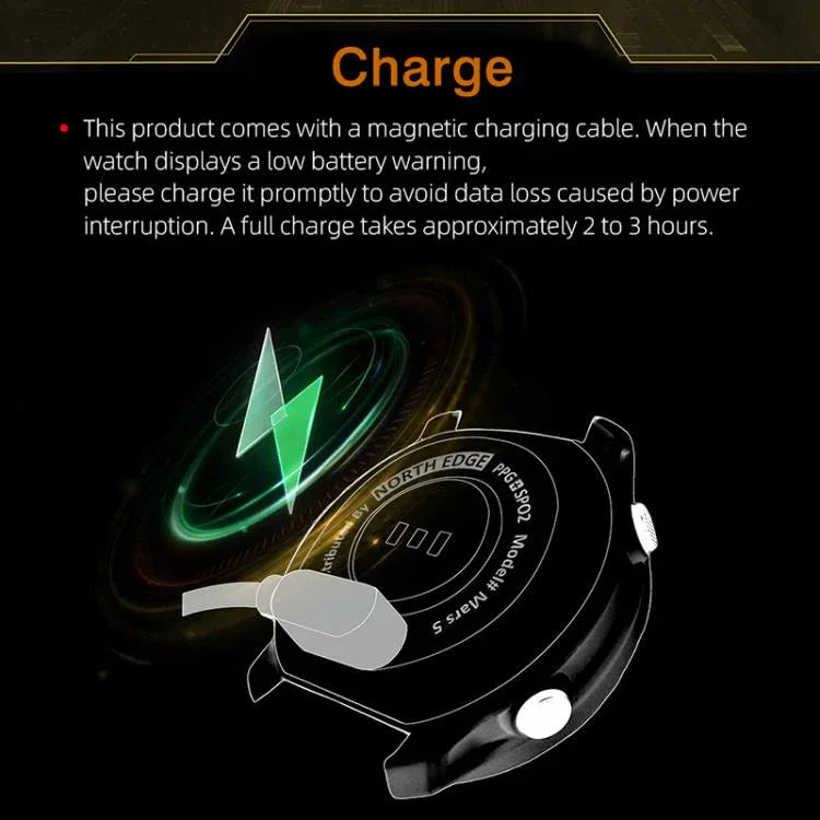 นาฬิกา NORTH EDGE MARS 5 กลางแจ้ง สำหรับผู้ชาย นาฬิกากีฬาอัจฉริยะ รองรับการวัดอัตราการเต้นของหัวใจ / ออกซิเจนในเลือด