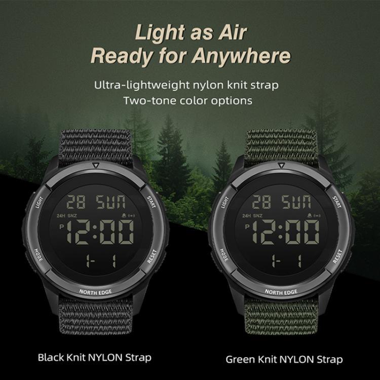 นาฬิกา NORTH EDGE TERRAX กลางแจ้ง เรืองแสง กันน้ำ สำหรับผู้ชาย สายไนลอนมัลติฟังก์ชัน นาฬิกากีฬา