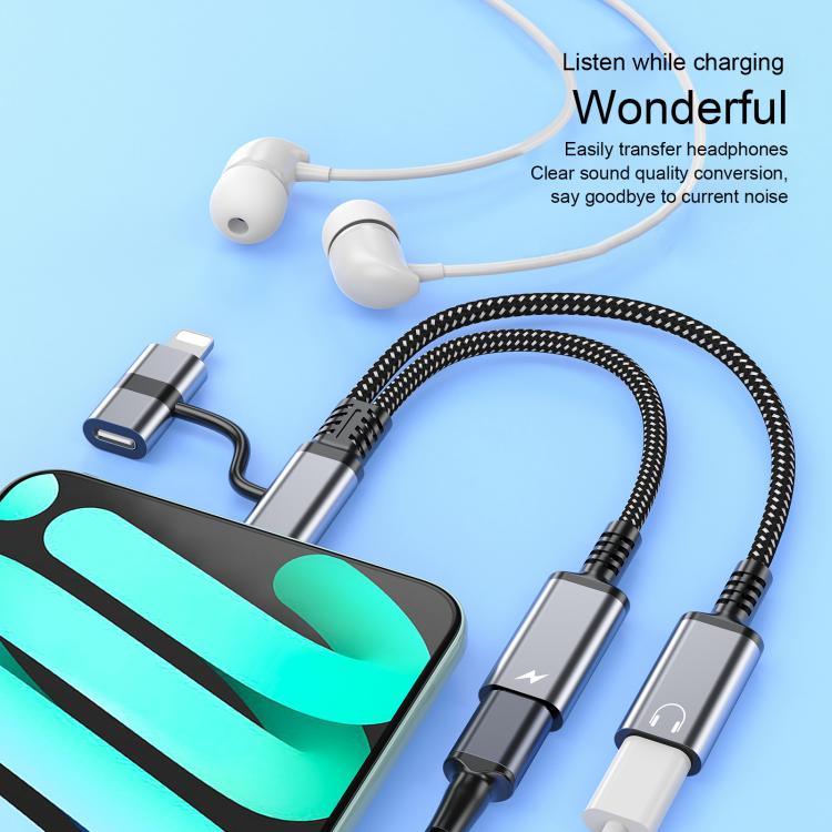 สายอะแดปเตอร์ 4 in 1 USB-C / Type-C, 8 พิน เป็น USB-C / Type-C, 3.5 มม., Type-C, 8 พิน เป็น USB-C / Type-C, 3.5 มม.