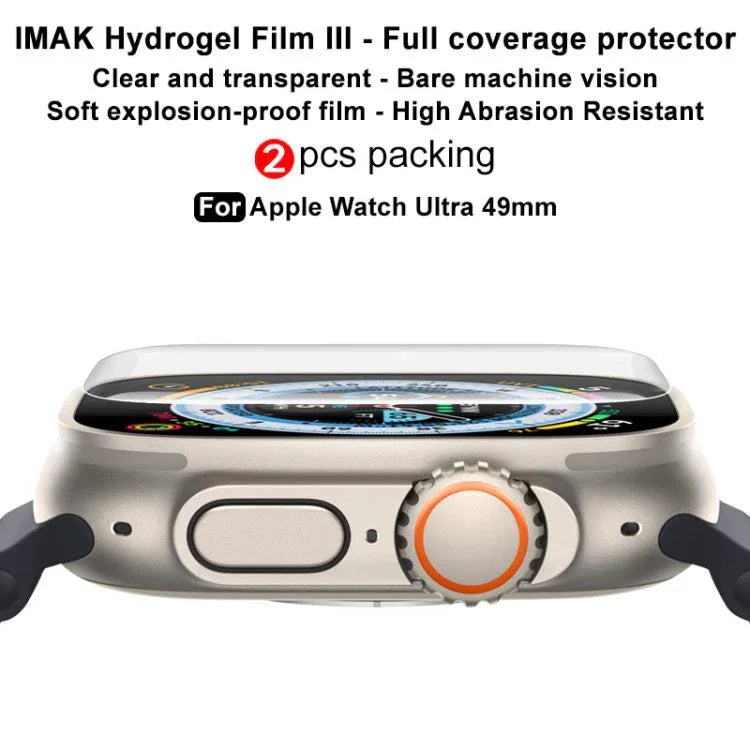 ฟิล์มกันรอยไฮโดรเจลเต็มจอแบบโค้ง imak 2 ชิ้น สำหรับ Apple Watch Ultra 1/2/3 49mm