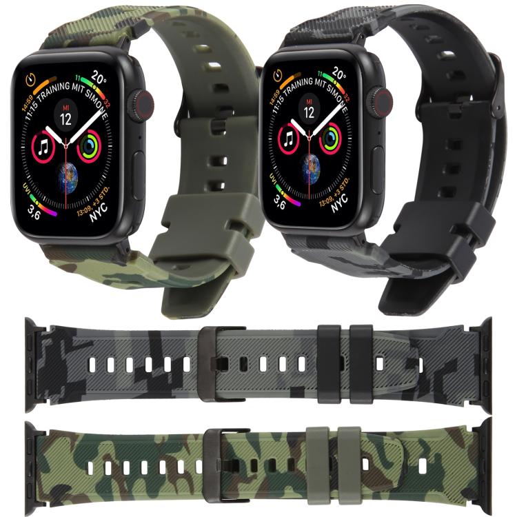 สายรัดนาฬิกาซิลิโคนลายพรางข้อต่อสีดำ xDfind สำหรับ Apple Watch 42 / 44 / 45 / 46 / 49mm, สำหรับ Apple Watch 38 / 40 / 41 / S10 42mm