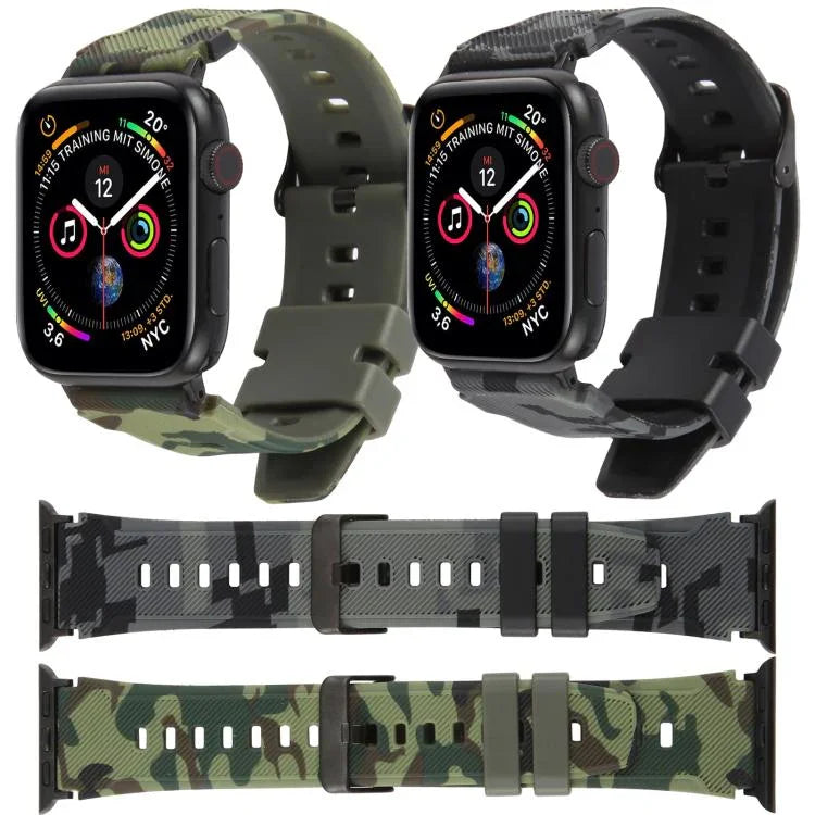 สายรัดนาฬิกาซิลิโคนลายพรางข้อต่อสีดำ xDfind สำหรับ Apple Watch 42 / 44 / 45 / 46 / 49mm, สำหรับ Apple Watch 38 / 40 / 41 / S10 42mm