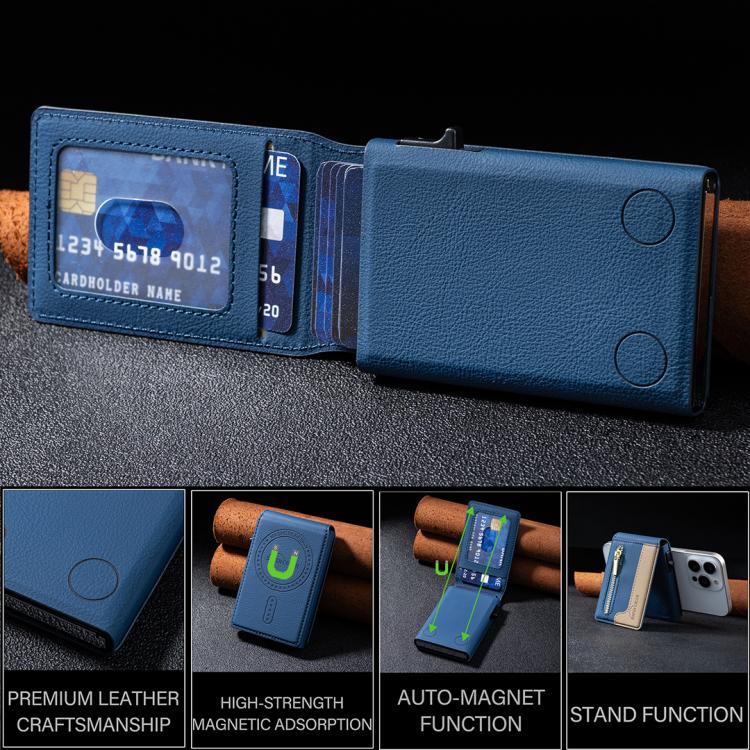 กระเป๋าใส่บัตรหนังแม่เหล็ก MagSafe ซิปลายสี BFK31
