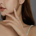แหวนผู้หญิงวงพวงหรีดสีชมพูเงินสเตอร์ลิง S925, ขนาด 6, 7, 8