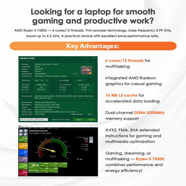 GXMO T160 แล็ปท็อป 16 นิ้ว Windows 11, 16GB+512GB, AMD Ryzen 5 7430U โปรเซสเซอร์ Hexa Core, ปลั๊ก EU, ปลั๊ก US, ปลั๊ก UK, ปลั๊ก AU